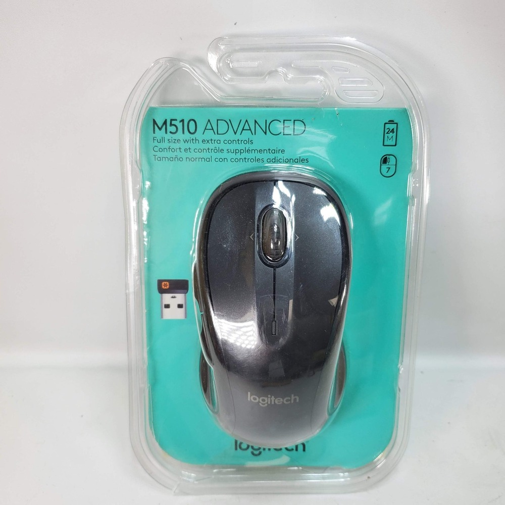 Logitech M510 Advanced Wireless Mouse Black 910-001822 7-Button Laser NEW